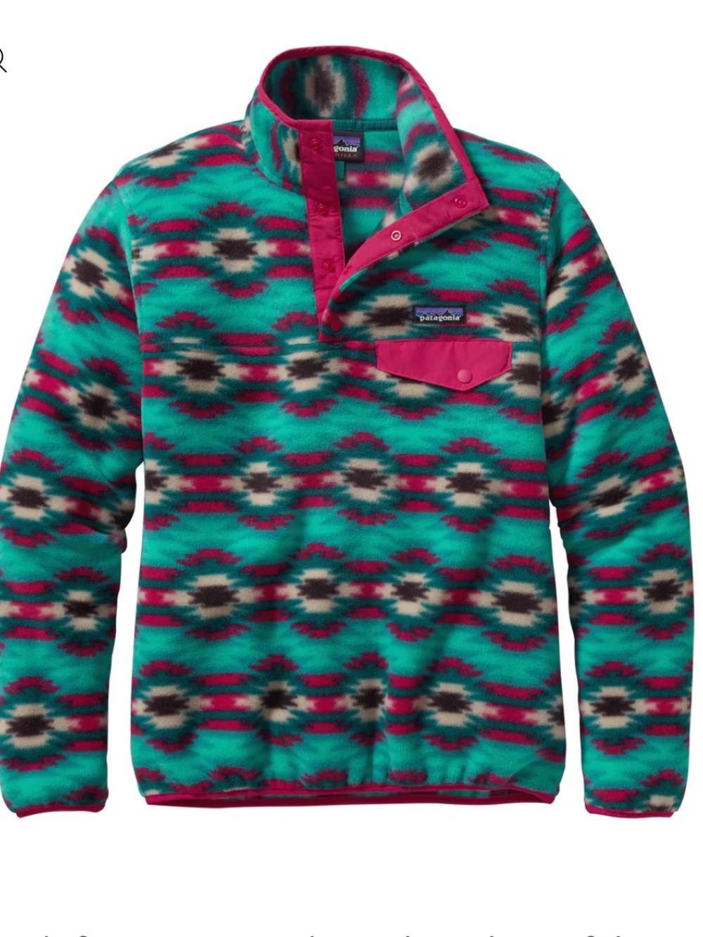 Patagonia Women’s Teal & Pink Patterned Fleece Snap Pullover